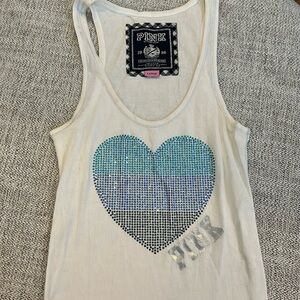 PINK, white tank top, size large.